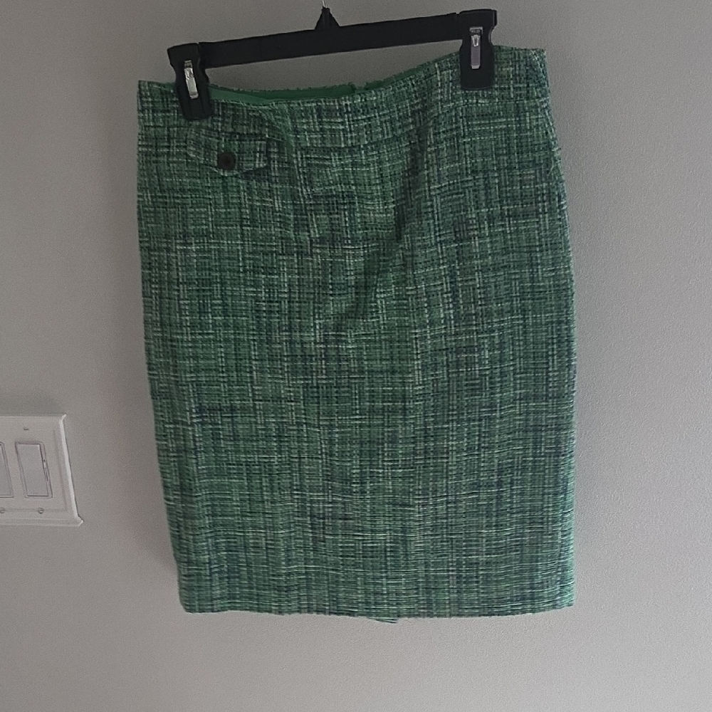 J. Crew Green Tweed Pencil Skirt